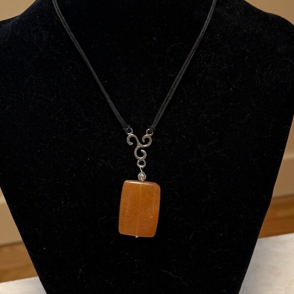 2/$20, Genuine Orange Aventurine Necklace, Geometric Gemstone Cord Necklace - Picture 3 of 10